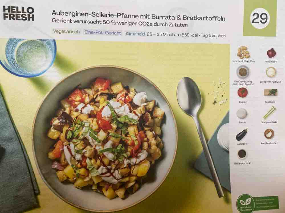 Auberginen-Sellerie-Pfanne mit Burrata und Bratkartoffeln von Fu | Hochgeladen von: Fusselina