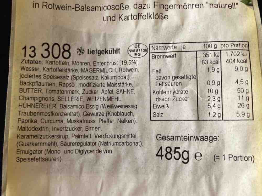 geschnittene Entenbrust in Rotwein Balsamico Sauce, 485g,mit Möh | Hochgeladen von: stefannimmtab