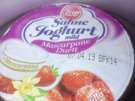Zott Sahnejoghurt Mascarpone Duett Erdbeer-Vanill | Hochgeladen von: Seidenweberin