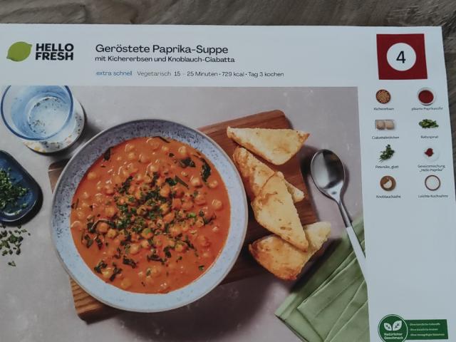 Geröstete Paprika-Suppe, mit Kichererbsen und Knoblauch-Ciabatta | Hochgeladen von: Clone_IX