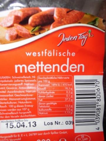 Westfälische Mettenden, Fleisch geräuchert | Hochgeladen von: Orixa
