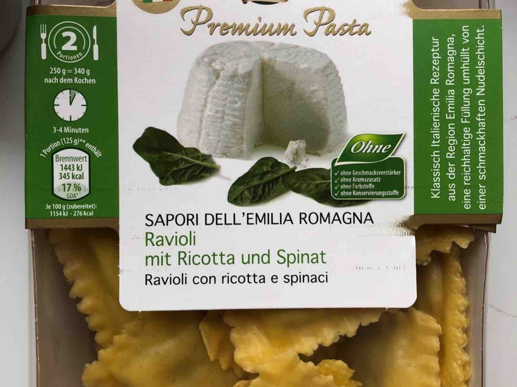 Aldi Ravioli Mit Ricotta Und Spinat Kalorien Teigwaren Fddb