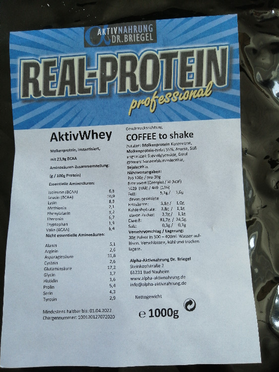 Real-Protein professionell Aktivwhey Coffee to shake von tineschu | Hochgeladen von: tineschu
