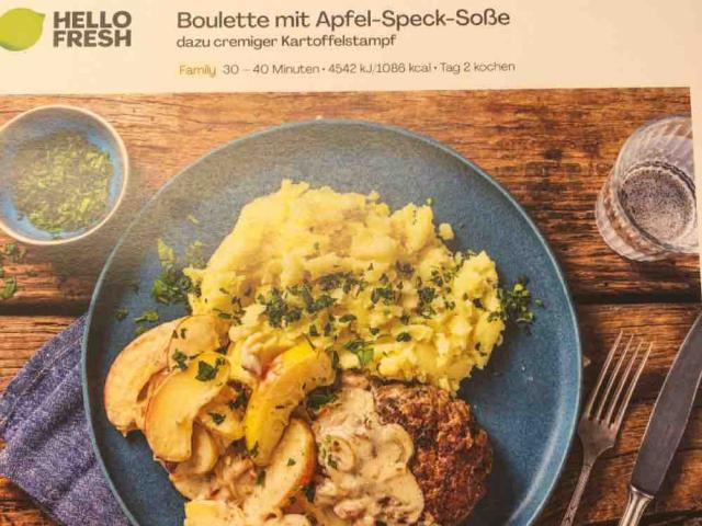 Boulette mit Apfel-Speck-Soße, dazu cremiger Kartoffelstampf von | Hochgeladen von: Mariie1