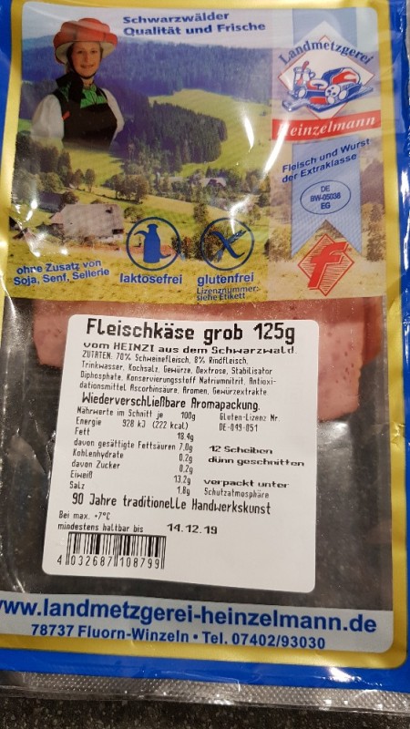 Fleischkäse grob Heinzelmann, 70 % Schweinefleisch 8 % Rindfleis | Hochgeladen von: BorMan