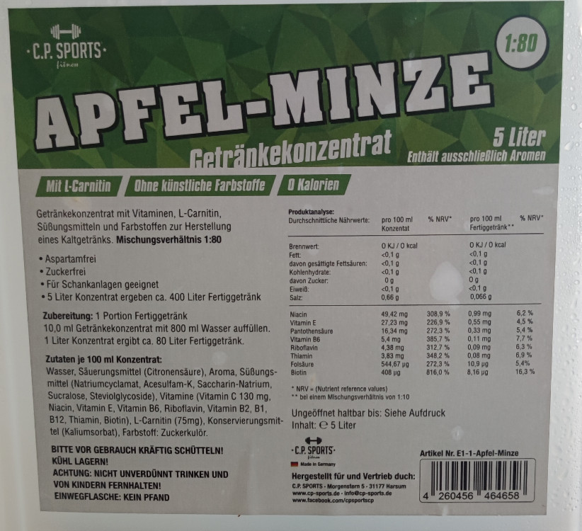 C.P. Sports Apfel-Minze Getränkekonzentrat, Wasser von speksel | Hochgeladen von: speksel