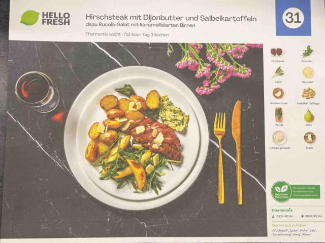 Hello fresh Hirschsteak mit Dijonbutter und salbeikartoffeln von | Hochgeladen von: Thanomat