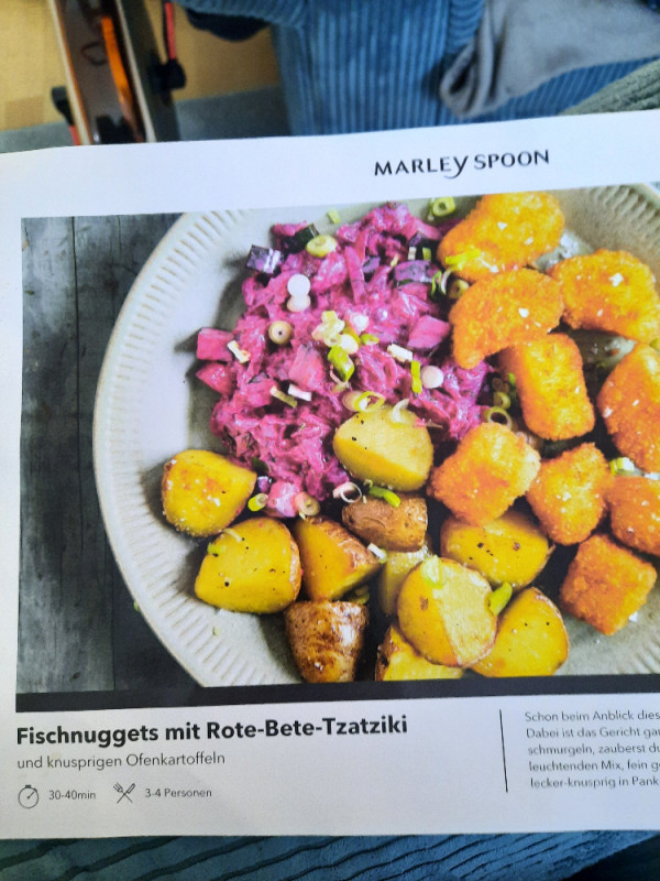 Fischnuggets mit Rote-Beete-Tsatsiki, und knusprigen ofenkartoff | Hochgeladen von: susi80