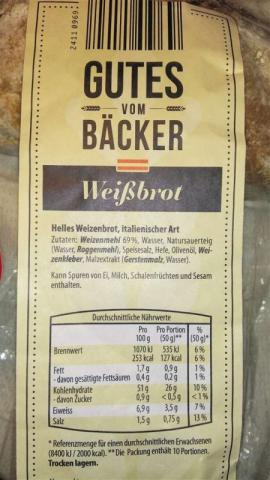 Weissbrot - Gutes vom Bäcker, Helles Weizenbrot italienische | Hochgeladen von: Dreiviertelkeks