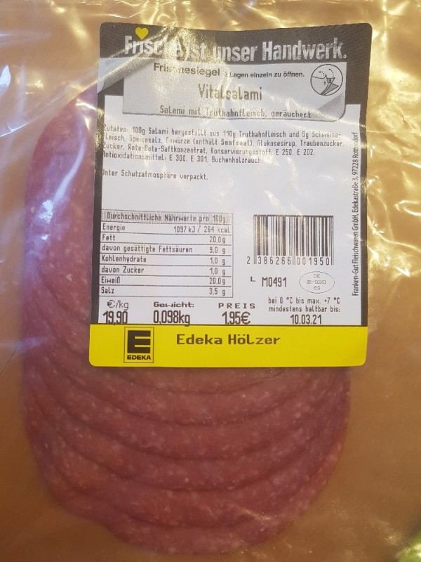 Vitalsalami, Salami mit Truthahnfleisch, Frischesiegel von levim | Hochgeladen von: levimaus