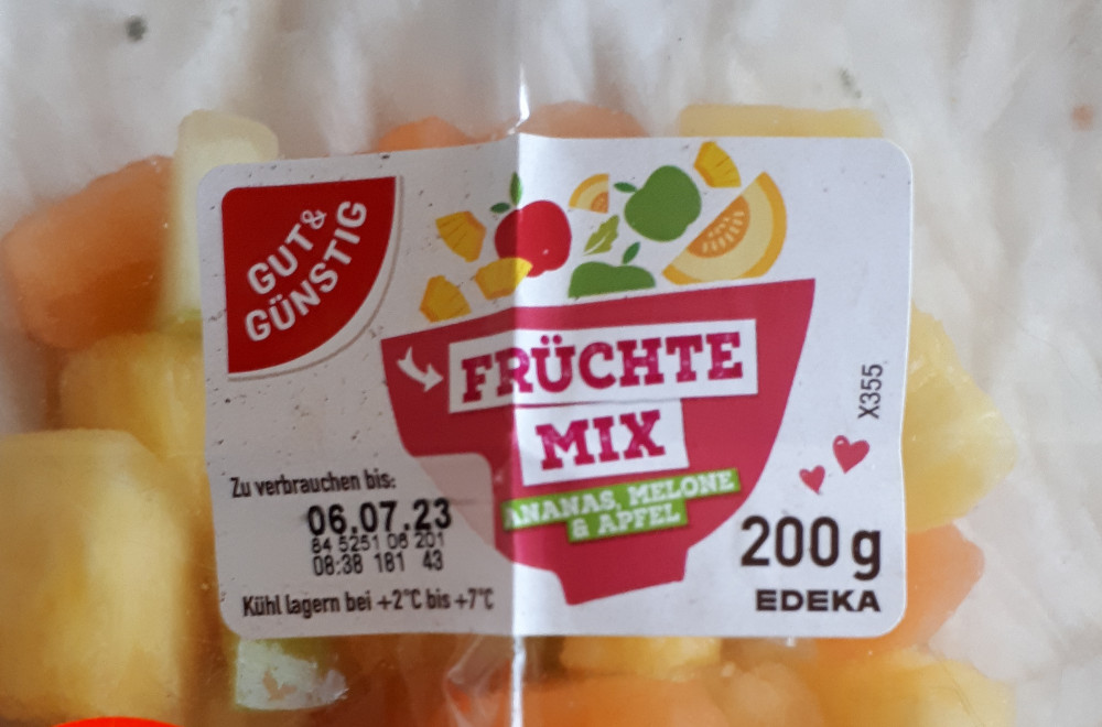 Frischer Früchte-Mix, 200g, Gut & Günstig, Apfel, Melone, An | Hochgeladen von: Enomis62