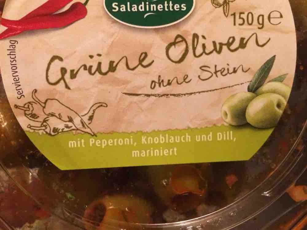 Grüne Oliven ohne Stein , mit Peperoni, Knoblauch und Dill marin | Hochgeladen von: Ichnochmal