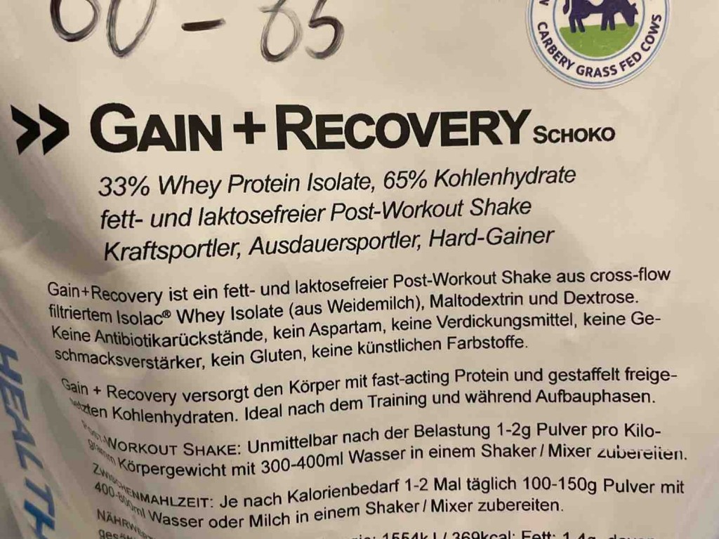 Gain + Recovery Schoko, 33% Whey Protein, 65% Kohlenhydrate von  | Hochgeladen von: Tom172